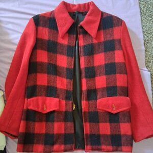 Vintage Buffalo Wool Coat, 14, Red/Black Plaid